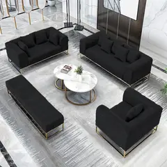 BARAKA HOME - Juego de sala 3 2 1 Dolneni + Banqueta + Mesa de centro - Gris Oscuro