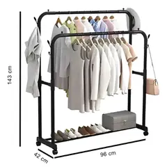 GENERICO - Estante Colgador Organizador Ropa Perchero 35kg Con Ruedas Negro