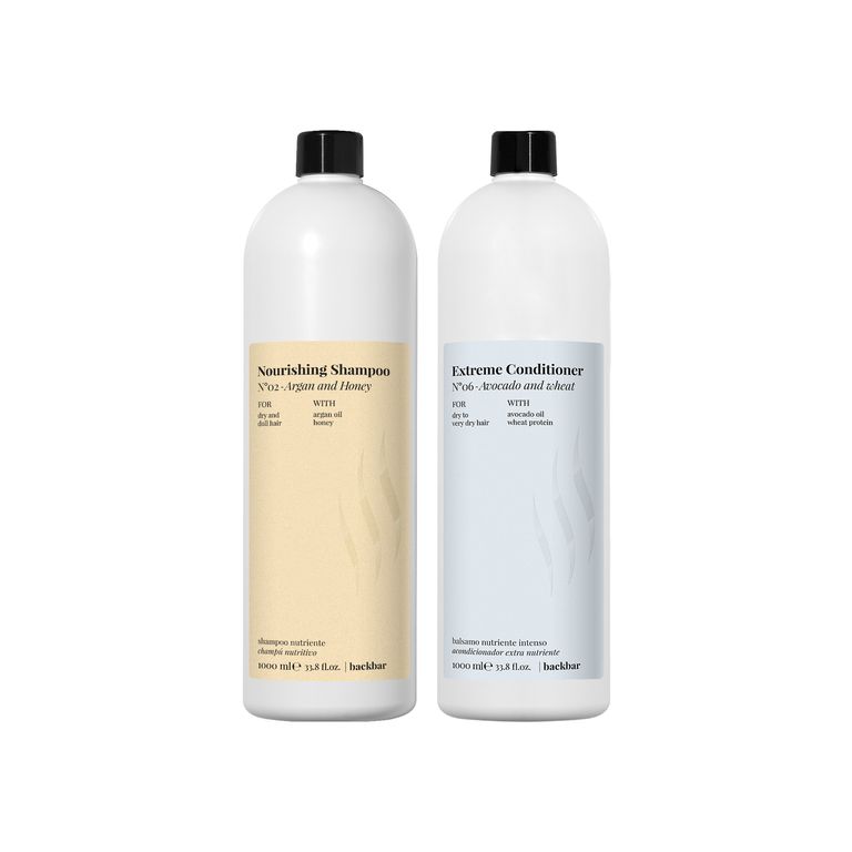 KIT BACK BAR SHAMPOO HIDRATANTE CON ARGAN Y MIEL + ACONDICIONADOR - 1000 ML