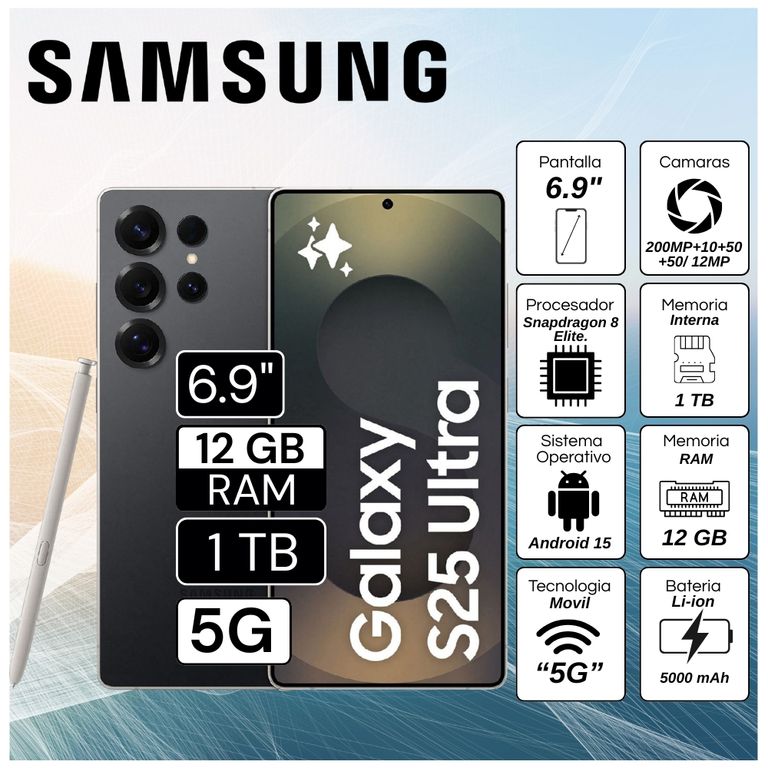 Celular Galaxy S25 Ultra 5G 6.9" Pulg. 12GB RAM 1TB Android 15 - Negro