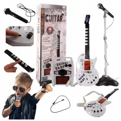 GENERICO - Guitarra Grande Con Micrófono + Amplificador + Tripode Blanco