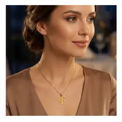 OEM - Collar Mujer Letra F Inicial Acero Inoxidable Dorado
