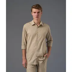 MBO - Camisa para Hombre Manga Larga Look Lino Cuello Spread Classic Fit