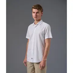 MBO - Camisa para Hombre Manga Corta Look Lino Cuello Spread Classic Fit