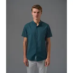 MBO - Camisa para Hombre Manga Corta Seersucker Cuello Neru Desmontable Slim Fit