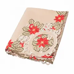 PANADECOR - MANTEL PARA 8 SILLAS REDONDO BEIGE DE POINSETTIAS