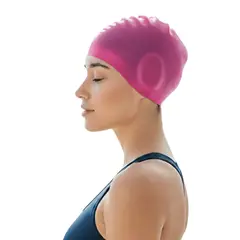 GENERICO - Gorro de natacion con orejas de silicona cabello largo