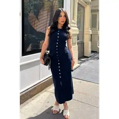 ARMA TU LOOK - VESTIDO MILAN MIDI TEJIDO CON BOTONES DORADOS