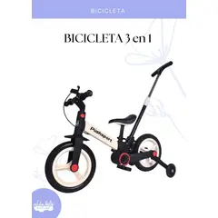 BABY - BICICLETA INFANTIL 3 EN 1 - COLOR BLANCO Y NEGRO