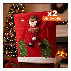 GENERICO - Pack2 Forro Silla para Respaldo Santa con Pompom Blanco y Dos Pino para Casa Y+Regalo Sticker