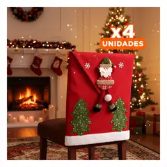 GENERICO - Pack4 Forro Santa con Pompom Blanco y Dos Pinos para Silla y Fiesta Navidena Y+Regalo Sticker