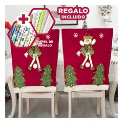 GENERICO - Funda Decorativa Snowman con Pompom Blanco y Dos Pinos para Silla Sala Comedor Y+Papel Regalo