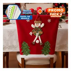 GENERICO - Pack4 Forro para Silla Snowman con Pompom Blanco y Dos Pinos para Decoracion Y+Papel Regalo