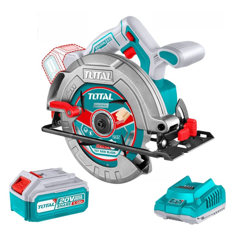 Sierra Circular Industrial 7-1/4'' 185mm + 1 Batería 5ah + Cargador 20v Total