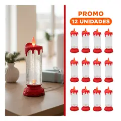GENERICO - Pack12 Adorno con Vela de Agua Escarchada y Luz LED Brillante Rojo
