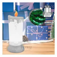 GENERICO - Vela Navideña de Agua con Luz LED y Acabado Escarchado Plateado Y+Guirnalda Nav