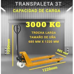 GENERICO - TRANSPALETA 3000 KG ELEVADOR MANUAL PATO DE CARGA RUEDAS NYLON TROCHA LARGA