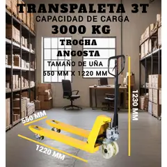 GENERICO - TRANSPALETA 3000 KG ELEVADOR MANUAL PATO DE CARGA RUEDAS NYLON TROCHA ANGOSTA