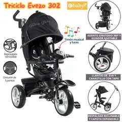 EBABY - Triciclo para niños Musical y luces Evezo Negro