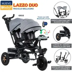 EBABY - Triciclo Guiador Mellicero Musical y luces Lazzo Gris