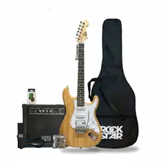 ROCKSTAR - Pack de Guitarra Electrica HSS con Amplificador de 15W + 10 accesorios - Especial Natural