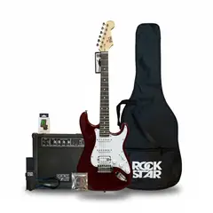 ROCKSTAR - Pack de Guitarra Electrica color Rojo Vino con Amplificador de 15 watts + accesorios
