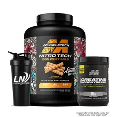 MUSCLETECH - NitroTech Whey Gold 5.1 LB - Churro + Creatina Platinum 400 g Micronizada + Shaker