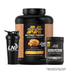 MUSCLETECH - NitroTech Whey Gold 5.14 LB - Dulce de Leche + Creatina Platinum 400 g Micronizada + Shaker