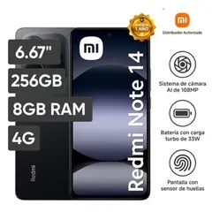 XIAOMI - REDMI NOTE 14 NEGRO OCASO 8GB (16GBRAM EXT) + 256GB ROM CAMARA 108MP AI 5500 mAh 6.67 AM