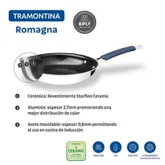 TRAMONTINA - Sartén de Acero Inoxidable y Aluminio con Cerámica Romagna Negro 25 cm