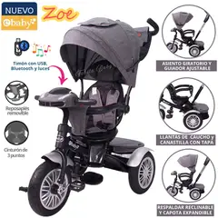 EBABY - Triciclo para niños Musical Reversible Zoe Gris