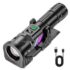 GENERICO - Linterna Recargable 3500m con Zoom Power Bank Pantalla Digital y Soporte de Cintura