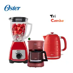 OSTER - TriCombo Licuadora BLSTKAGRRD - Cafetera BVSTDCS51R y Hervidor