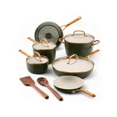 KITCHENAID - Juego de ollas de 12 piezas Evergreen de anodizado duro atiadherente