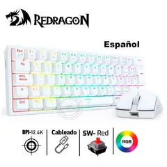 REDRAGON - Combo S143 Teclado K617RGB FIZZ SP Español Cableado + Mouse M724 Blanco