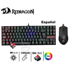 REDRAGON - Combo S145-SP Teclado KUMARA RGB Spanish Red Switch + Mouse M724 Negro