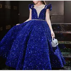 GENERICO - Vestido Niña Princesa Pedrería Azul Talla 10