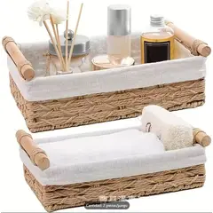 GENERICO - Set x 2 Cestos Organizadores de Mimbre con Asa y Protector