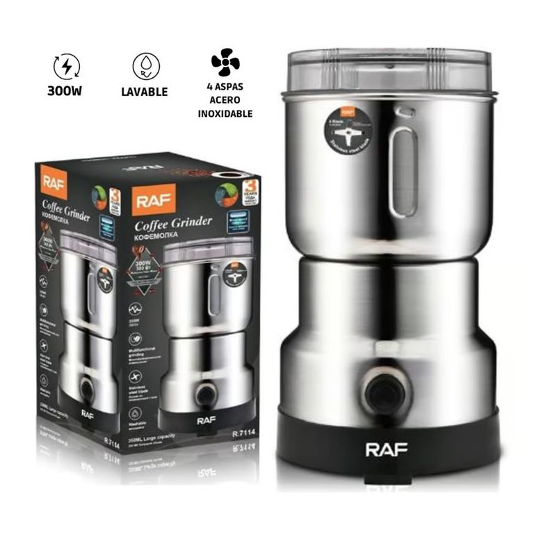 Molinillo De Café Eléctrico RAF 300W 350ml 4 Aspas Acero Para Semillas y Frutos Secos