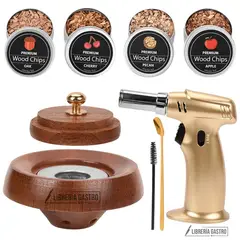 GENERICO - Kit Premium Gold, ahumador con soplete Gold y 4 chips de leña