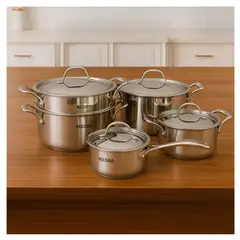 RECORD - JUEGO DE OLLAS PIACCERE DE ACERO INOXIDABLE 9 PIEZAS