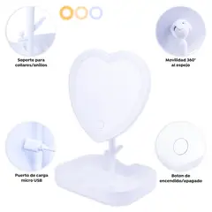 BELLESPA COSMETICS - Espejo de Tocador Corazon Led Blanco