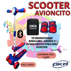 OKA - SCOOTER AVIONCITO CON LUCES LED - AZUL CON ROJO