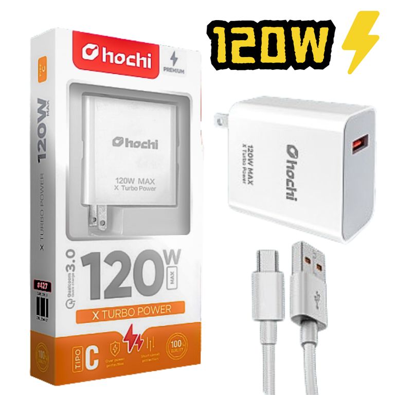 CARGADOR CARGA RAPIDA 120W USB TIPO C PARA CELULARES