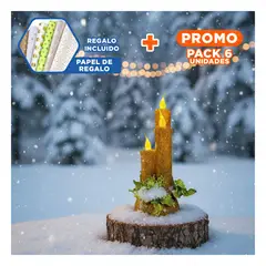 GENERICO - Pack6 Adorno Escalonado con Detalles de Hojas y Luz LED a pilas Dorado Y+Papel Regalo