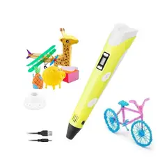 GENERICO - Lápiz 3D Impresión Yellow LCD+3 Filamentos Regalo Navidad Genieka