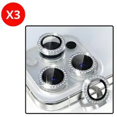 SHIELD - Pack x3 Mica Protector de Cámara Individuales con Brillo Diamante Plateado para iPhone 17 Pro