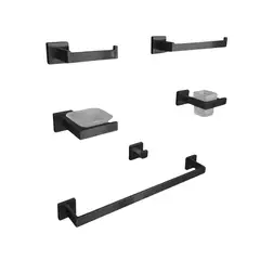 GENERICO - Set de Accesorios de Baño 6 Piezas Acero Inoxidable 304 Negro Mate 97701