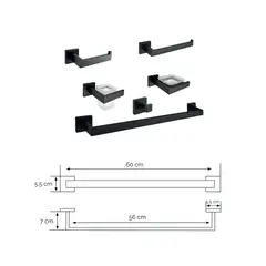 GENERICO - Kit de Accesorios de Baño 6 Piezas Acero Inoxidable 304 Negro Mate 97701