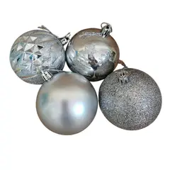 GENERICO - ADORNOS DE BOLAS DE COPO DE NIEVE PLATEADO CON PURPURINA PLATEADO